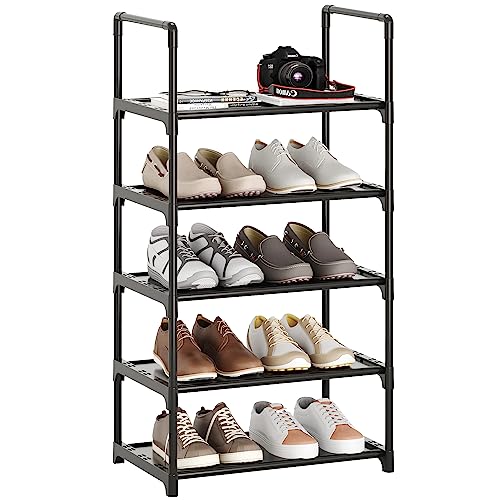 5-Tier Small Shoe Rack,Stackable Shoe Shelf Storage Organizer for Entryway Hallway Closet Bathroom Living Room(Black-5Tier) - color: Black-5tier