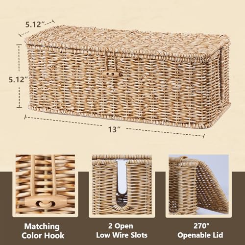 BROWNLILY Cable Management Box, Rattan Style Cord Organizer for Desk Cord Hider Outlet Covers Baby Proofing for Power Strip TV PC Router Charger Under Desk Storage - Natural Small - color: Natural, size: M
