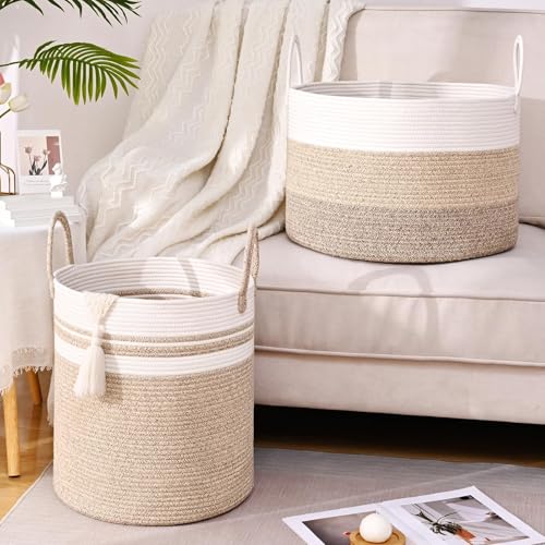 Extra Large Toy Basket, 20"x13" Kids Toy Storage for Playroom Classroom Nursery, Woven Rope Blanket Basket with Handles, Stuffed Animal Organizer & Dog Toys Basket, Jute - color: Jute - Wide