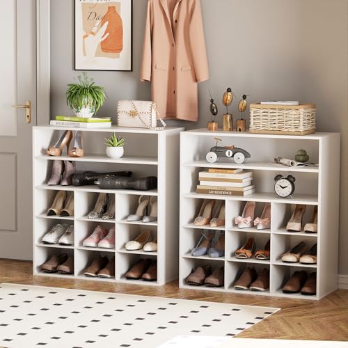 Garden 4 you Shoe Rack Organizer, 5-Tier Wood Cubby Shoe Rack with 2 Storage Shelf and 9 Cubbies, Shoe Organizer Cabinet for Entryway, Hallway, Closet and Garage, White - color: White, size: 9-cube 5-tier