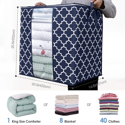 WISELIFE Storage Bags 2 Pack/100L Large Blanket Clothes Organization and Storage Containers for Comforters,Bedding, Foldable Organizer with Reinforced Handle, Clear Window, Sturdy Zippers,Blue - color: Blue, size: 2x 100L