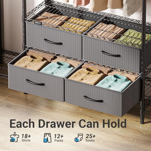 VIPEK V20 Wire Garment Rack Heavy Duty Clothes Rack, Metal Clothing Rack with 6 Shelves, 3 Hang Rods & 4 Fabric Drawers, Compact Wardrobe Closet, 56.7" L x 14.6" W x 70.9" H, Black - color: Black, style: V20
