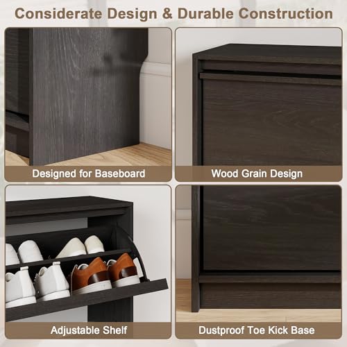 Shoe Cabinet with 3 Flip Drawers, 23.62" W Narrow Shoe Storage Cabinet for Entryway, Slim Shoe Organizer with Adjustable Shelves, Freestanding Shoe Rack for Hallway, Living Room, Black - color: Black, size: 9.45"D x 23.62"W x 45.47"H