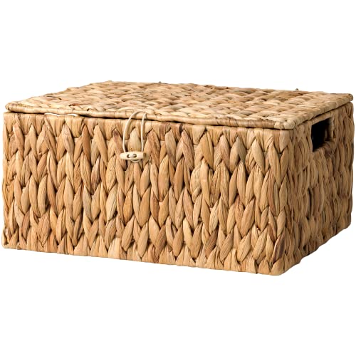 StorageWorks Large Water Hyacinth Baskets for Organizing, Wicker Basket with Lid for Shelves, Storage Basket with Lid and Built-in Handles, 1 Pack - color: Natural(Water Hyacinth), size: 15"L × 11"W × 7"H