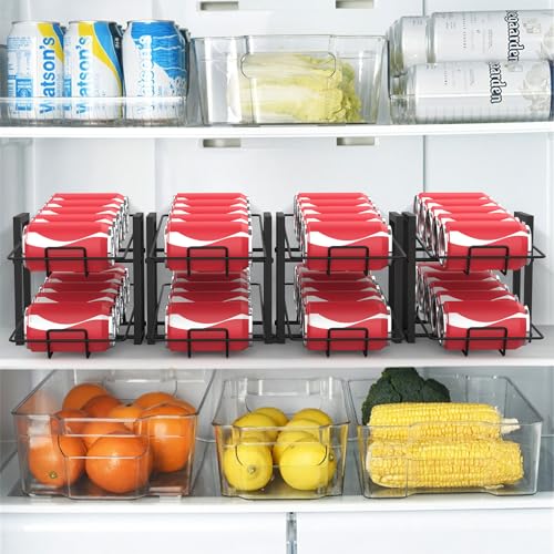 MOOACE 4 Pack Can Rack Organizer, 2 Tier Kitchen Canned Food Storage Dispenser Holds up to 40, Can Organizer for Cabinet Pantry Refrigerator Countertop, Black