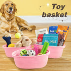 Pro Goleem Small Woven Basket with Gift Bags and Ribbons Durable Baskets for Gifts Empty Small Rope Basket for Storage 12"X 8" X 5" Baby Toy Basket with Handles, Pink - color: pink