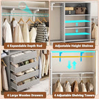 Aheaplus Closet System with Drawers Set of 2, Wood Closet Organizer System with 8 Hanging Rods & Top Shelves, Walk-in Closets Organizer Wardrobe Clothes Rack System, Cut Fits Spaces 4-9FT. Wide, Grey1 - color: Grey