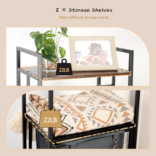 Coat Rack with Laundry Basket, Laundry Hamper Freestanding Hall Tree, Clothes Rack with Storage Shelves, 14.5 Gal Removable Bags on Wheels, Black and Brown JLH005SR - color: Black and Brown