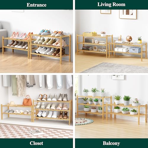 Smiry Bamboo Shoe Rack for Closet, 5 Tier Long Wooden Stackable Shoe Organizer, Free Standing Shoes Storage Shelf for Entryway, Front Door Entrance, Natural - color: Natural, size: 5 Tier - Long