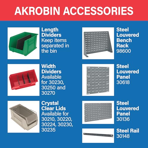 Akro-Mils 30224 AkroBins Plastic Storage Bins, Space-Saving Stackable Bins for Garage, Pantry, Craft Organization, 11" L x 4" W x 4" H, Stone, 12-Pack - color: Stone