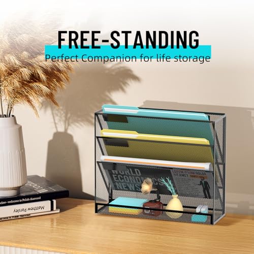 SUPEASY Wall File Organizer Mesh Office Mail Holder, Hanging Wall Organizer Magazine Rack for Office Black, 4 Tier - color: Black, size: 4-Tier