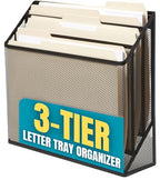 1InTheOffice 3 Tiers File Folder Organizer, Desk Sorter, Black Mesh