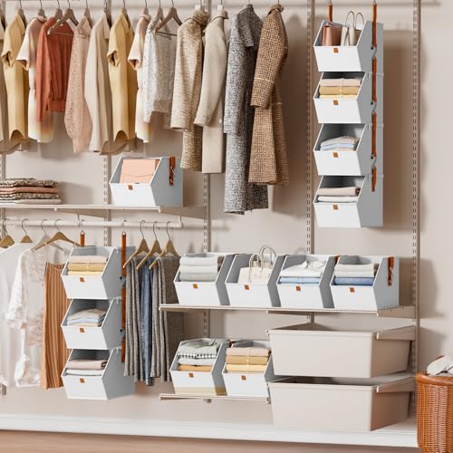 Homsorout Hanging Closet Organizer 4 Tier - Clothes Hanging Shelves, Space-Saving Closet System, Fabric Storage Bins Bedroom Organization, Collapsible Baskets for Home, Dorm, Rv, White - color: White, size: 4 shelves