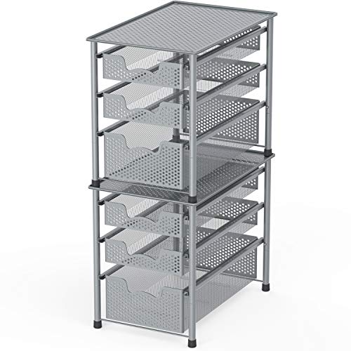 Simple Houseware Stackable 3 Tier Sliding Basket Organizer Drawer, Silver - color: Silver, size: 3-Tier