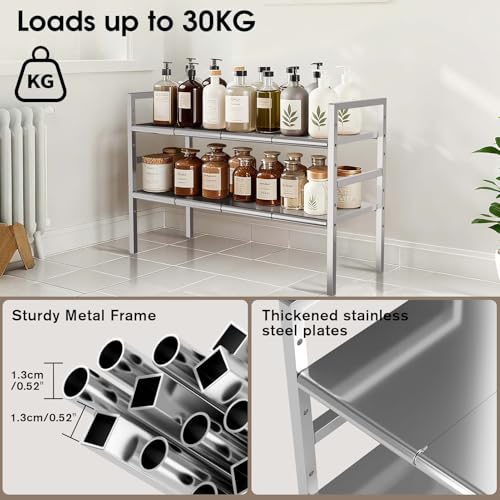 Expandable Under Sink Organizer and Storage, 2-Tier Height Adjustable Under Cabinet Organizer Shelf with 8 Removable Panels for Bathroom Kitchen Multi-Purpose Storage (8 Panels)