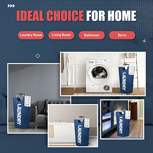 Caroeas 90L Laundry Basket (13 Colors), Waterproof Laundry Hamper, Laundry Bag with Padded Handles, Clothes Hamper Stands Up Well, Collapsible Laundry Basket Easy Storage - color: Navy Blue, size: 90L