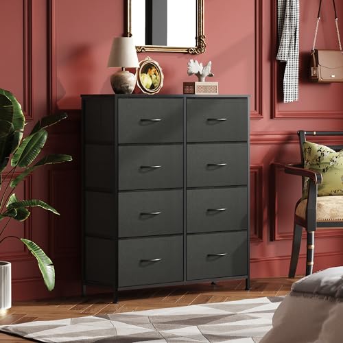 WLIVE Fabric Dresser for Bedroom, Tall Dresser with 8 Drawers, Storage Tower with Fabric Bins, Double Dressers, Chest of Drawers for Closet, Living Room, Hallway, Charcoal Black - color: Charcoal Black, style: General