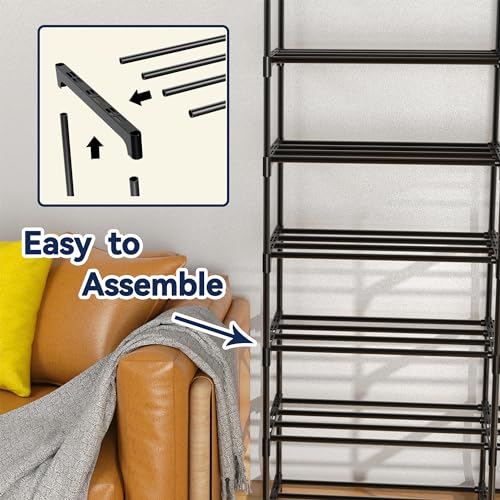 Large Shoe Rack Organizer, 4-Row 8-Tier Tall Shoe Storage Shelf for Closet, Entryway, Garage, Metal Free Standing Shoe Holder for 56-64 Pairs Shoes, Sturdy Stackable Shoe Stand for Bedroom - size: 4 Row 8 Tier