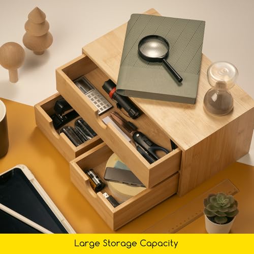 MEEDEN Bamboo Desk Organizer with Drawers: Desktop Storage Drawer Container - Tabletop Storage Organization Box for Office Home Toiletries Supplies - color: 3 Drawers