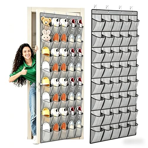 Meolsaek Over the Door Shoe Organizer with 40 Breathable Mesh Pockets, Hanging Shoe Organizer for Door with 4 Metal Hooks, Shoe Organizer for Closet, Bedroom, Bathroom, Pantry, 76.4" x 27.5" x 5"