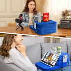 TabCouchCaddy - Couch Cup Holder Tray Pillow - Bed, Couch Caddy, Sofa, RV & Car - Holds Drinks, Snacks, Remotes, Phones, Kindle, Tablet | Bed Cup Holder (Blue) - color: Blue