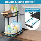 Under Sink Organizer, 2 Pack 2 Tier Under Sink Organizers and Storage, Pull Out Slide Out Under Cabinet Organizer Shelf, Large Metal Sliding Drawers Rack for Kitchen Bathroom.