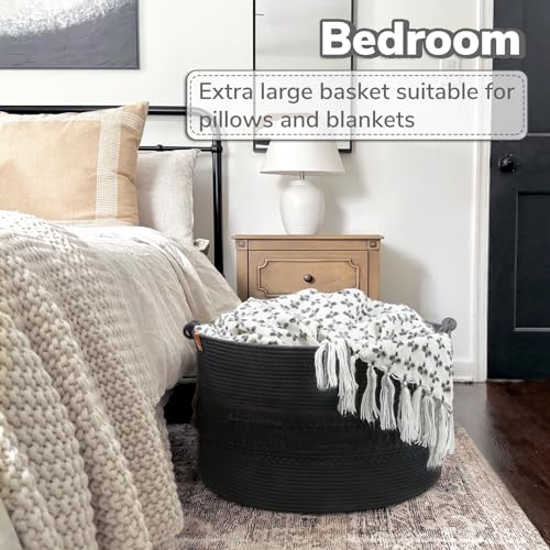 CherryNow 22"x22"x14" Large Blanket Basket, Home Décor for Living Room Bedroom, Boho Decorative Laundry Basket for Clothes, Baby Toy Storage, Black - color: Black, size: 83L (22"W x 14"H)