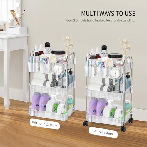 4 Tier Rolling Cart with Hanging Basket, Acrylic Storage Carts with Lockable Wheels, Utility Carts Storage Organizer Serving Cart for Office, Living Room, Kitchen, Bathroom - style: 4-Tier