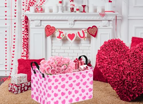 Valentine's Day Storage Basket Baby Hamper Collapsible Organizer Bin Gifts Shelf Baskets for Room Decor - color: peach heart
