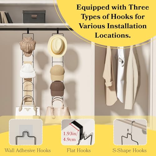 10Pack Over The Door Hat Organizer for baseball caps | Multi-Functional Baseball Hat Rack for Closet | Wall Mounted Hat s torage organizer | 5 types of accessories cap holder stand w hooks ,Black - color: 10pcs Black, size: Trapezoidal Ring