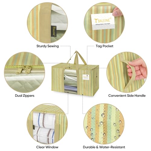 BALEINE 2-Pack Oversized Moving Bags with Reinforced Handles, Heavy-Duty Storage Tote Moving Supplies for Packaging, Camping (Color Stripe, 2-Pack) - color: Color Stripe-Window, size: 2-Pack