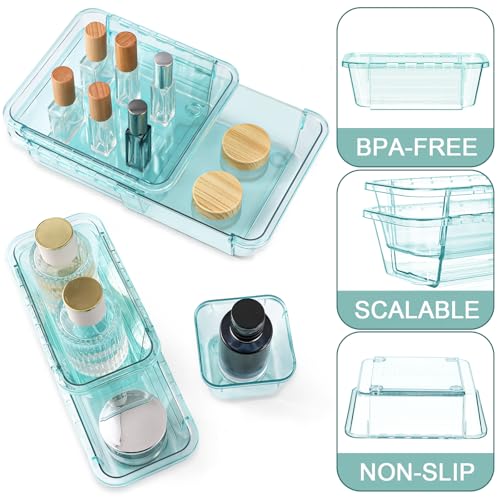 20 Pcs Clear Drawer Organizer, Adjustable Drawer Storage Box, 3-Size Desk Drawer Organizer, Acrylic Storage Bins for Makeup, Kitchen Utensils, Bedroom Dressers Tool Organizer for Gadgets, Blue - color: Blue, size: 20PCS