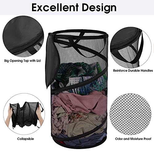 BATTOO Collapsible Laundry Basket with Lid Foldable Mesh Pop Up Hamper with Handles for Laundry Room, Bathroom, Kids Room, College Dorm, Travel, Storage Organizer Black - color: Black, size: Medium
