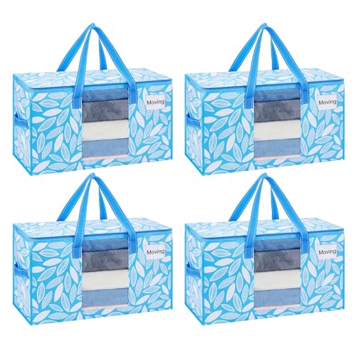 VENO 4 Pack Heavy Duty Moving Bags, Clothes and Comforter Storage Bags with Clear Window, College Dorm Essentials Packing Supplies, Foldable Boxes Alternative (Spring Breeze, 4 Pack) - color: Spring Breeze, size: 4 Pack