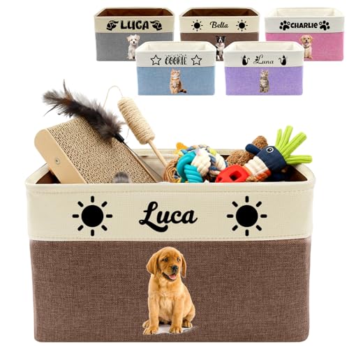 Customized Pet Toy Storage Basket - Personalized Dog & Cat Toy Organizer with Name, Foldable & Durable Fabric Bin for Pet Supplies, Organizer for Toys, Coats, Clothing, Blankets Brown - color: Brown