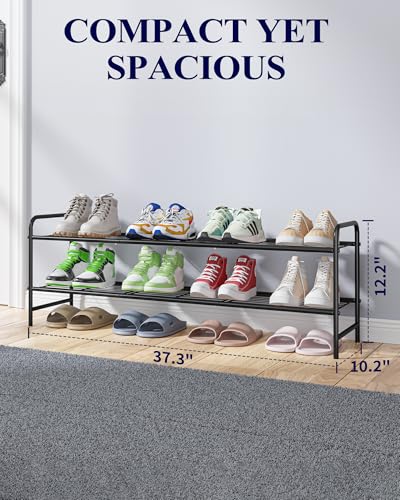 Kitsure Shoe Rack - Stainless Steel Shoe Organizer, Sturdy Shoe Rack for Closet and Front Door Entrance, Free Standing Shoe Shelf, Closet Organizers and Storage, 37.3" Wide - 2 Tier, Black - color: Black, size: 37.3" Wide - 2 Tier