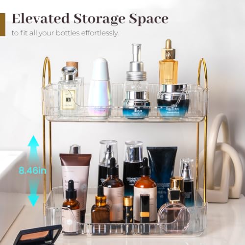 Aveniee Bathroom Counter Organizer, 2 Tier Perfume Skin Care Countertop Storage Shelf, Vanity Makeup Tray for Cosmetic Skincare Lotion,Clear - color: Pearl White, size: 2 Tier