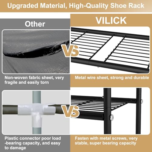 VILICK 4-Tier Shoe Rack 33" Wide Metal Shoe Organizer Long Shoe Storage with 4 Side Hooks Sturdy Shoes Shelf for Closet, Front Door Entrance, Garage, Dorm, Black - size: 4-Tier (11"x 33"x 30.5")