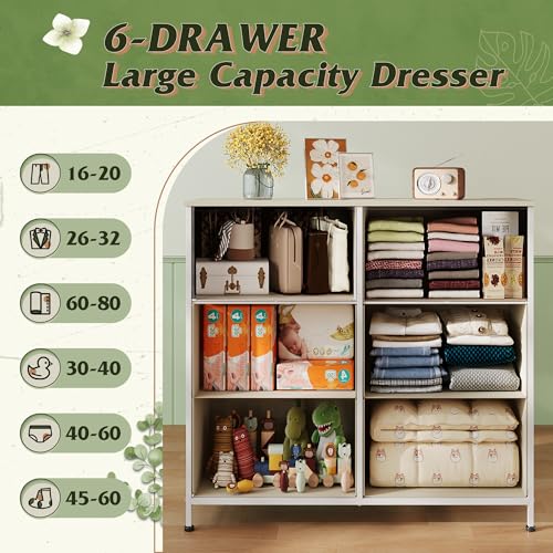WLIVE Fabric Dresser for Bedroom, 6 Drawer Double Dresser, Closet Dresser with Fabric Bins, Chest of Drawers for Closet, Living Room, Hallway, Light Grey - color: Light Grey