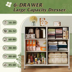 WLIVE Fabric Dresser for Bedroom, 6 Drawer Double Dresser, Closet Dresser with Fabric Bins, Chest of Drawers for Closet, Living Room, Hallway, Light Grey - color: Light Grey