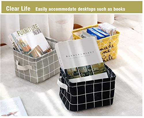 AARAINBOW 3 Packs Storage Basket Bins Canvas Mini Storage Cubes Storage Basket for Makeup, Toys Liners, Books Storage Baskets with Handles for Shelves & Desks(3 Black) - color: 3 Black