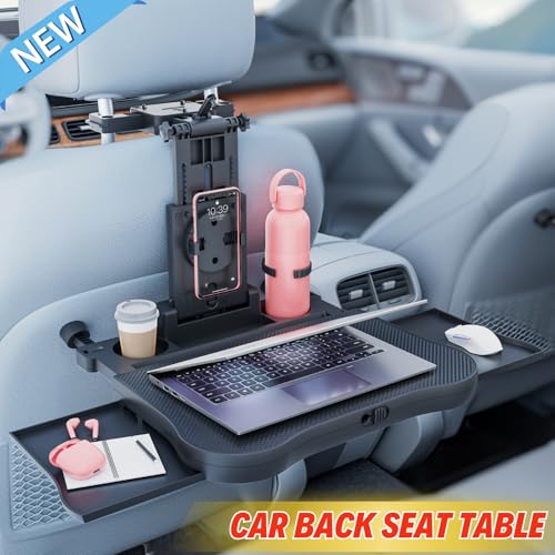 Large Foldable Backseat Tray Table, Car Laptop Desk with Cup Holder, Back Headrest Passenger Food Tray, Phone Tablet Holder, Multifunctional Travel Desk, Car Essentials for Kids & Long Road Trips - style: Car Seat Table Tray