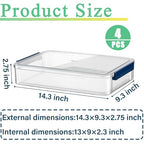 4 Pack 5.5qt 9 x 13 Clear Plastic Storage Box with Snap-Tight Latch, Stackable Organizer Container for A4 Files, Photos, Documents, Scrapbook, Crafts, and Art Supplies,Clear Storage Box With Lids