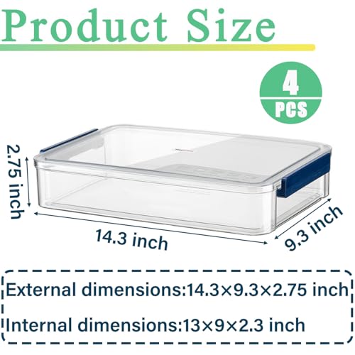 4 Pack 5.5qt 9 x 13 Clear Plastic Storage Box with Snap-Tight Latch, Stackable Organizer Container for A4 Files, Photos, Documents, Scrapbook, Crafts, and Art Supplies,Clear Storage Box With Lids