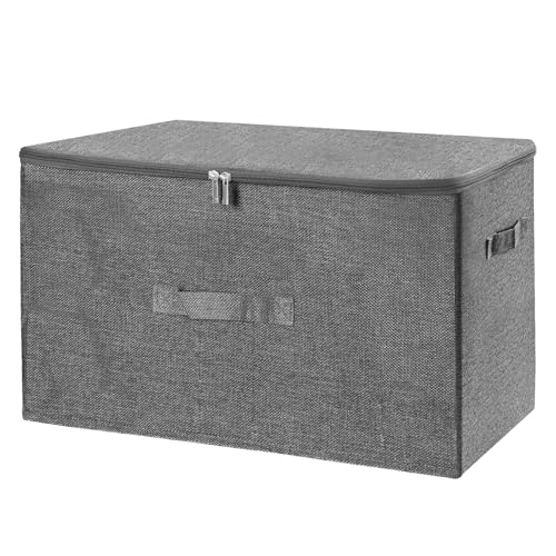 ANMINY 2PCS Storage Bins with Zipper Lids 51.9 Qt Lidded Fabric Storage Boxes Baskets Cubes with Handles Collapsible Washable Cotton Linen Closet Shelf Clothes Organizer - Gray, Extra Large - color: Gray, size: Extra Large (Pack of 2)