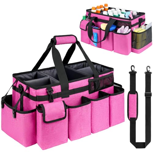 Cleaning Caddy Bag,Extra Large Cleaning Supplies Organizer with Handle for Housekeepers,Rose Red - color: Rose Red, size: Extra Large