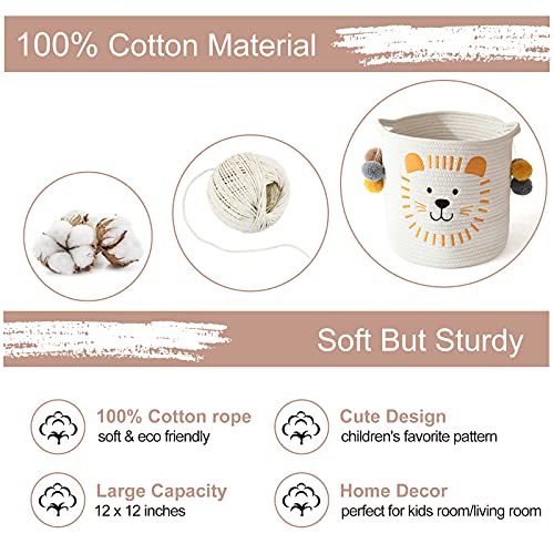 INough Toy Storage Baskets Cute Laundry Basket with Handles Dog Toy Storage Basket Durable Large Cotton Rope Storage Bins Home Organizer Solution for Office, Bedroom, Closet, Toys & Laundry (Lion) - color: Lion, size: Medium