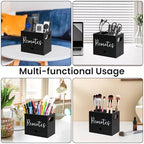 Remote Control Holder, Wooden TV Controller Holder, Desk Organizer with 2 Compartment and Drawers for TV & Office Supplies, Ideal for Tabletop (Black) - color: Black