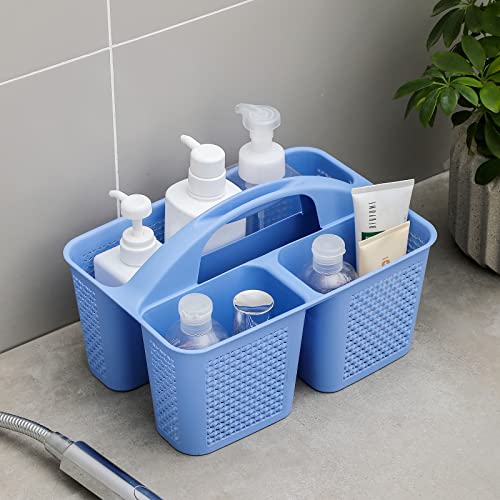 UUJOLY Plastic Portable Shower Caddy Basket Bucket, Cleaning Shower Basket with Handle Compartments Storage Basket Organizer for Bathroom Kitchen College Dorm Sink, Dark Blue - color: Dark Blue