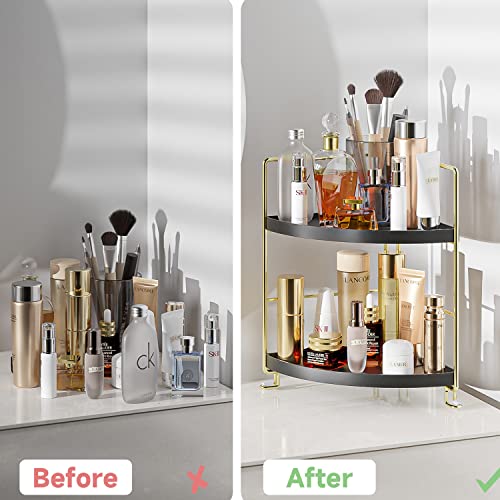 2-Tier Bathroom Corner Counter Organizer, Makeup Storage Shelf Vanity Tray, Bathroom Sink Countertop Organizer, Black - color: Black